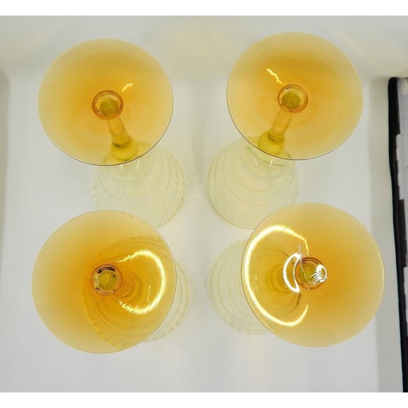 Utility Glass Works Cambodia Ware Vaseline Amber Foot Wine Water Goblet Pair 4 - Picture 15 of 15